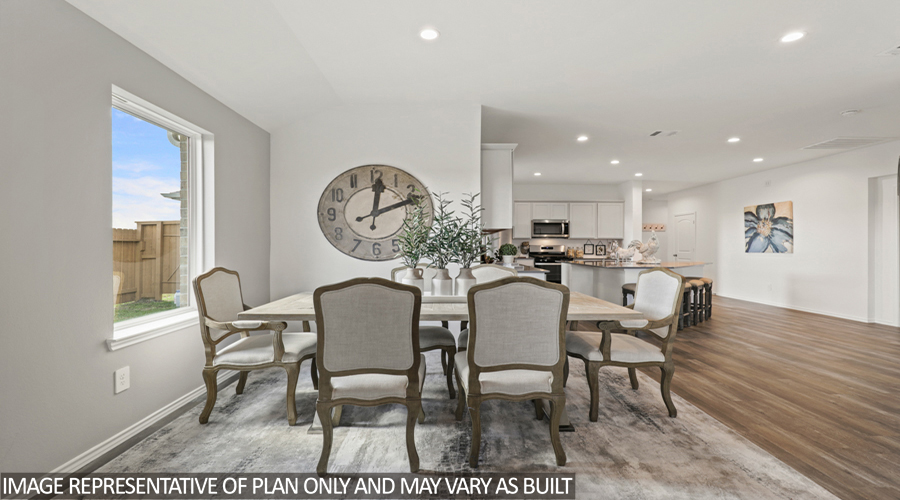 Open-concept living and dining space.