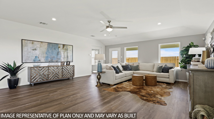 Open-concept living and dining space.