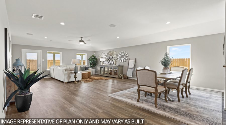 Open-concept living and dining space.