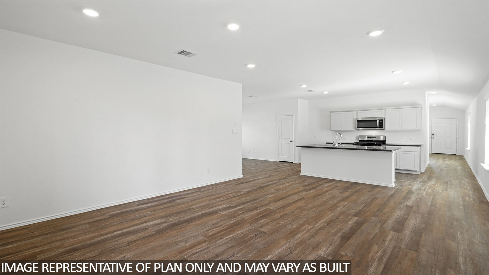 Open concept living and dining space.