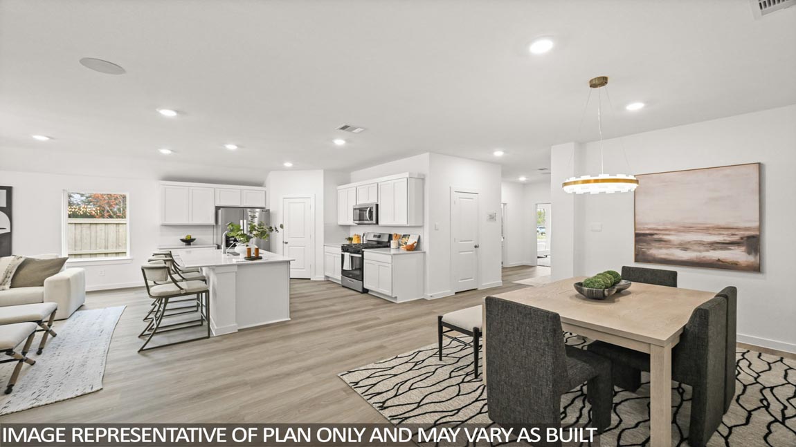 Open concept living, dining, and kitchen area