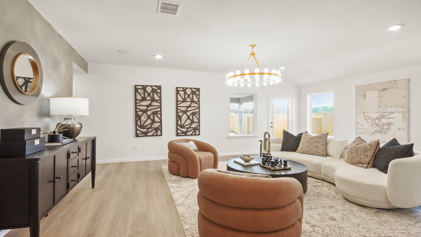 Open concept living, dining, and kitchen area