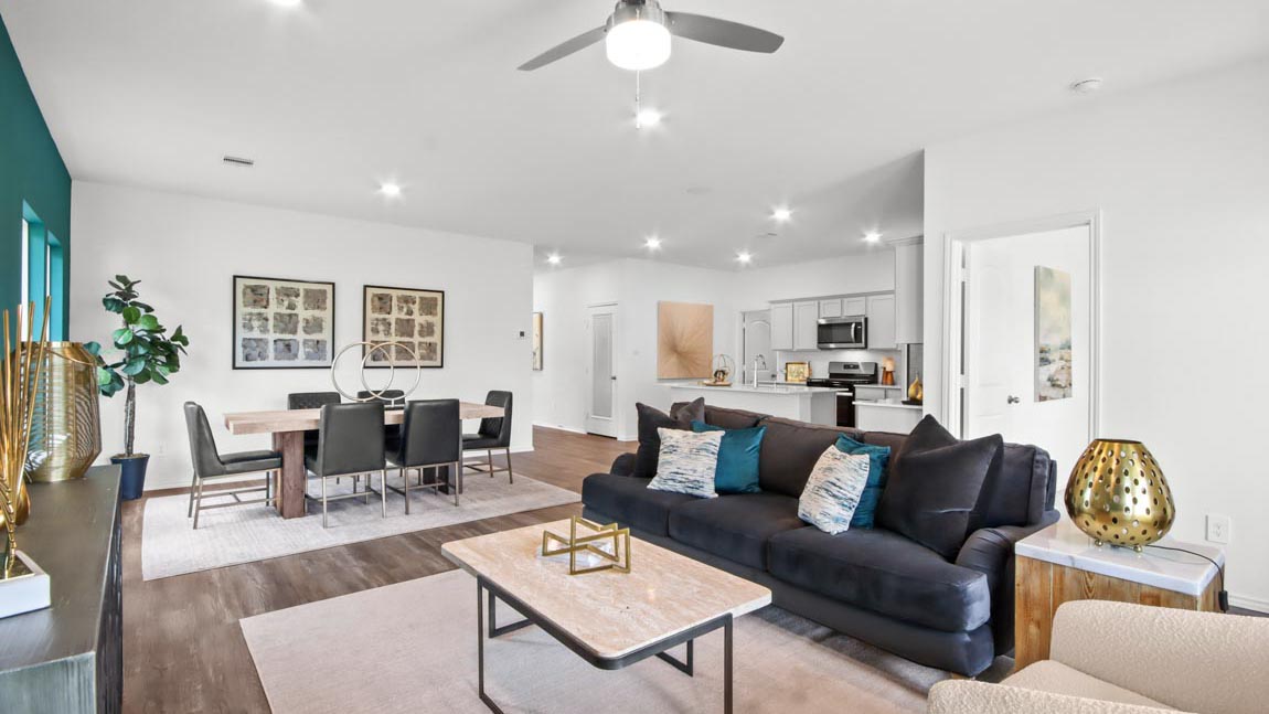 Open concept living, dining, and kitchen area