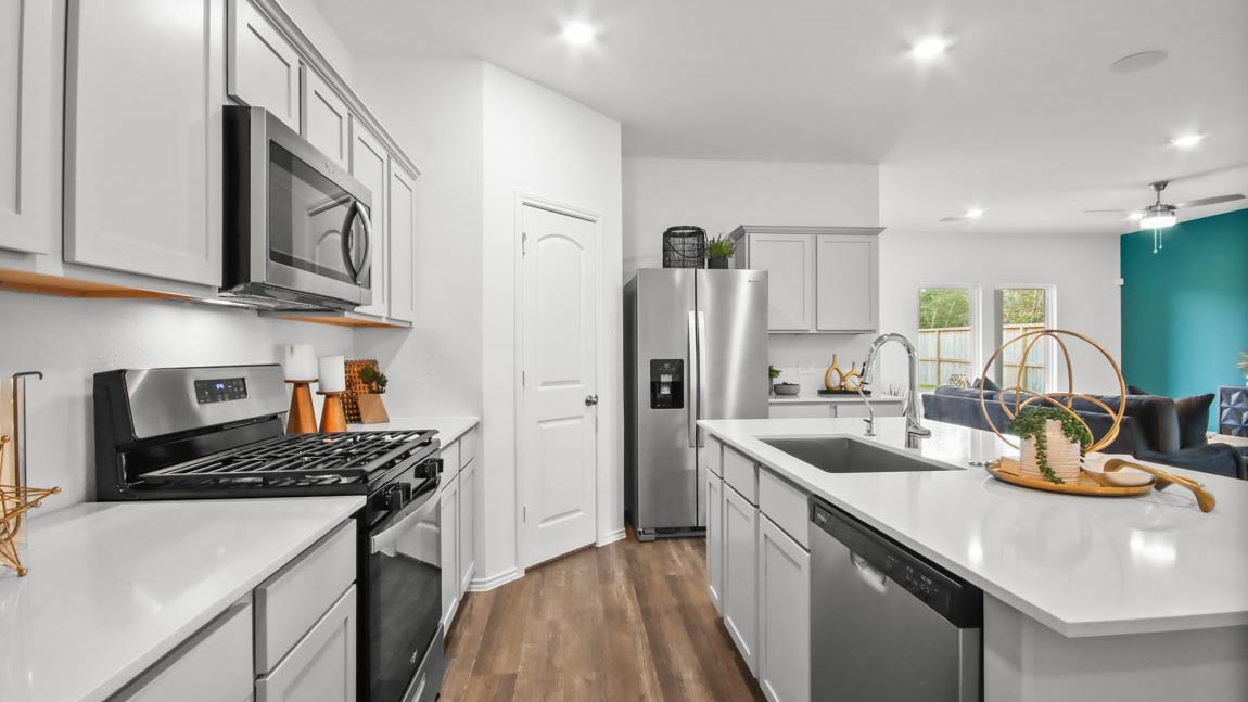 Open concept living, dining, and kitchen area