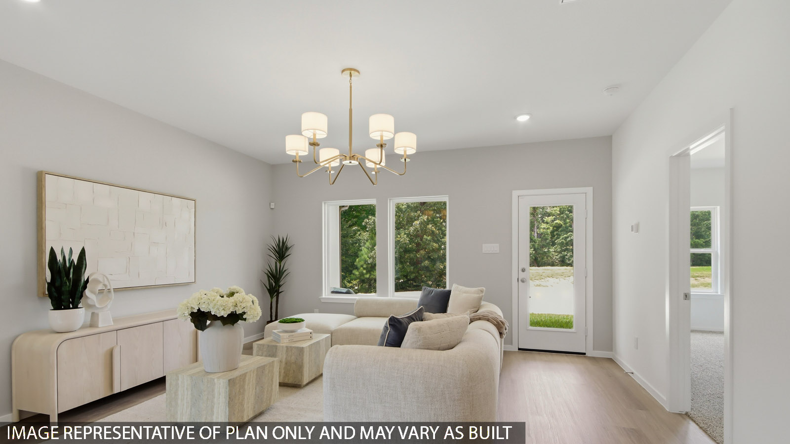 Open concept living, dining, and kitchen area