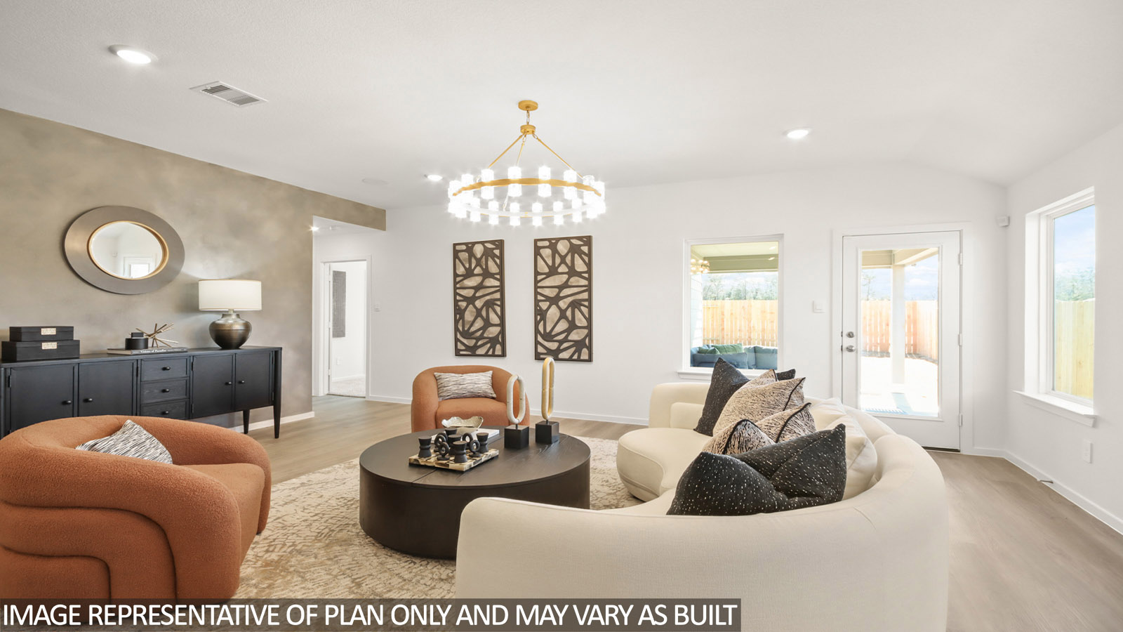 Open concept living, dining, and kitchen area