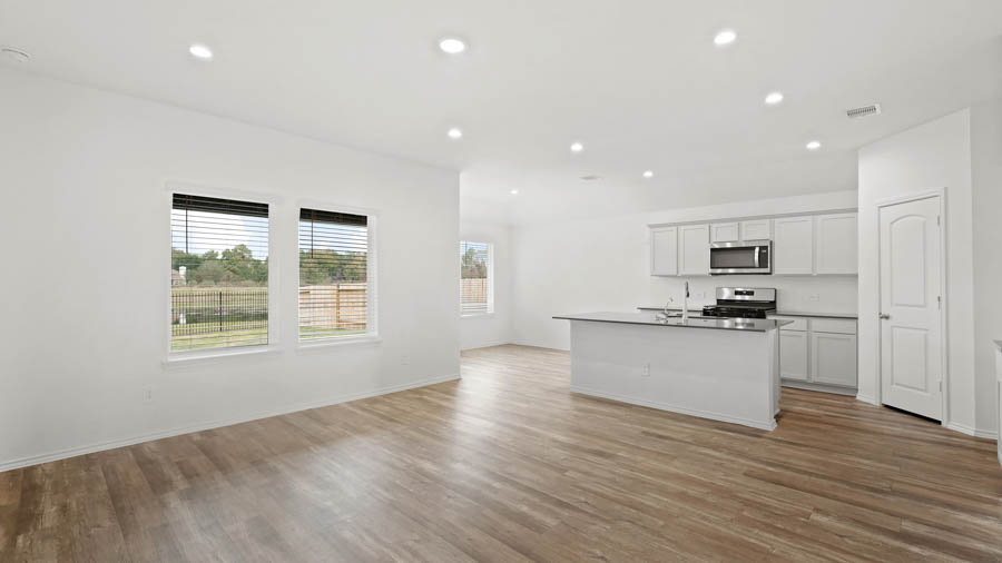 Open concept living and dining space.