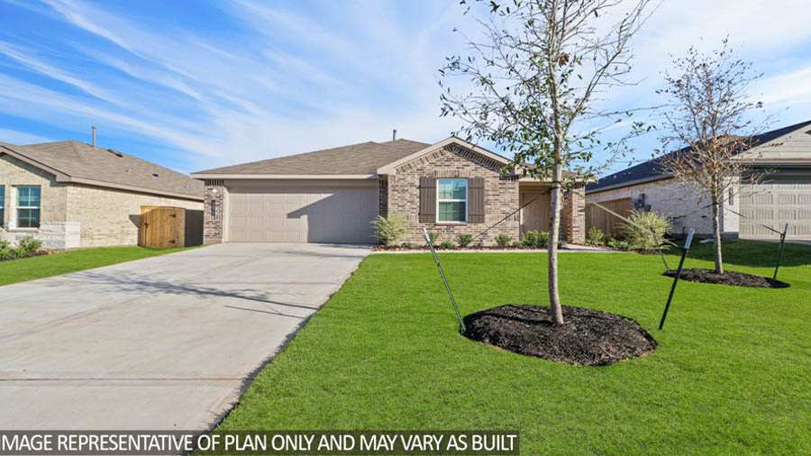 Single-story home with cream trimming and a two-car garage.