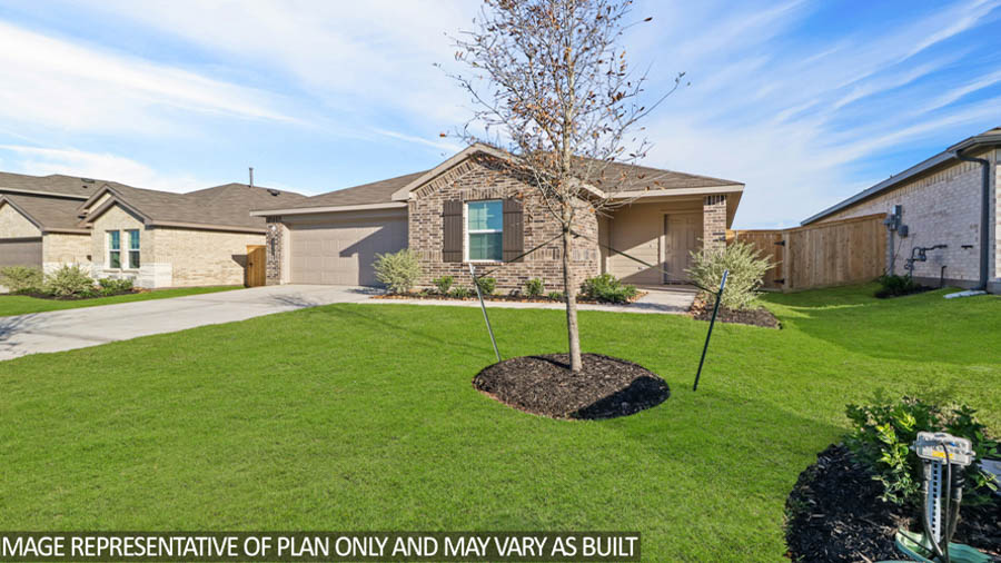 Single-story home with cream trimming and a two-car garage.