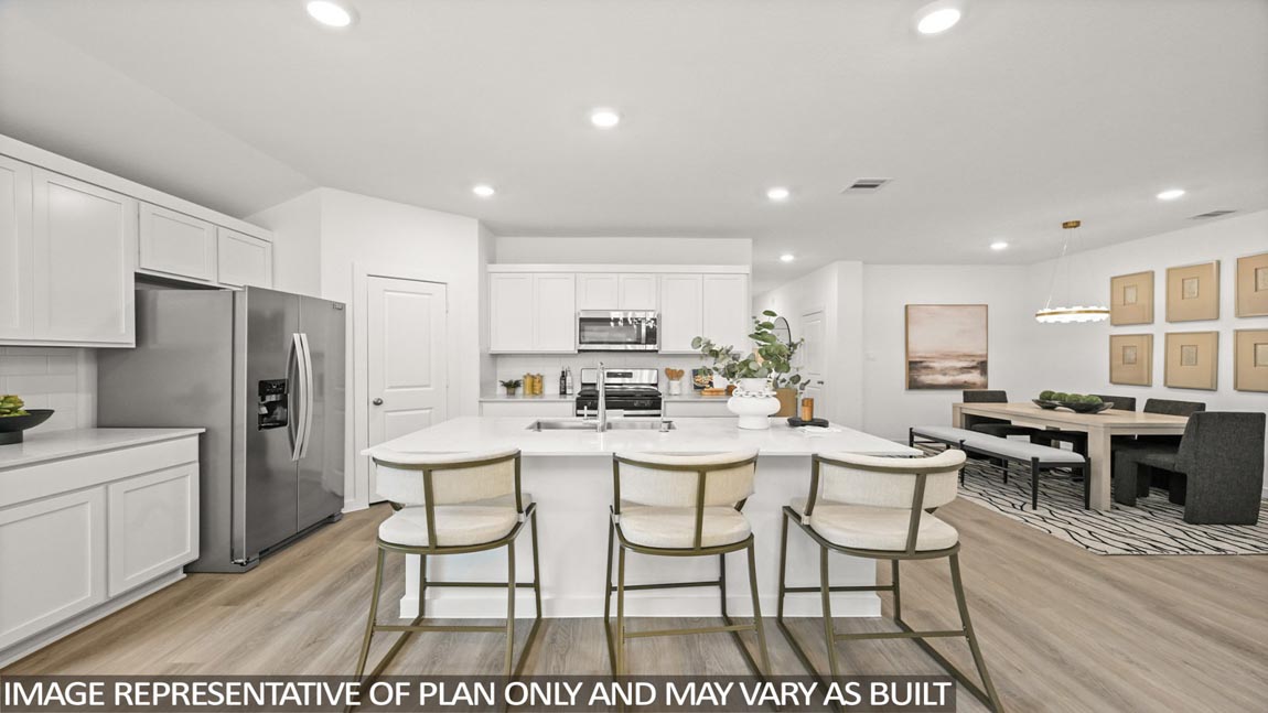 Open concept living, dining, and kitchen area