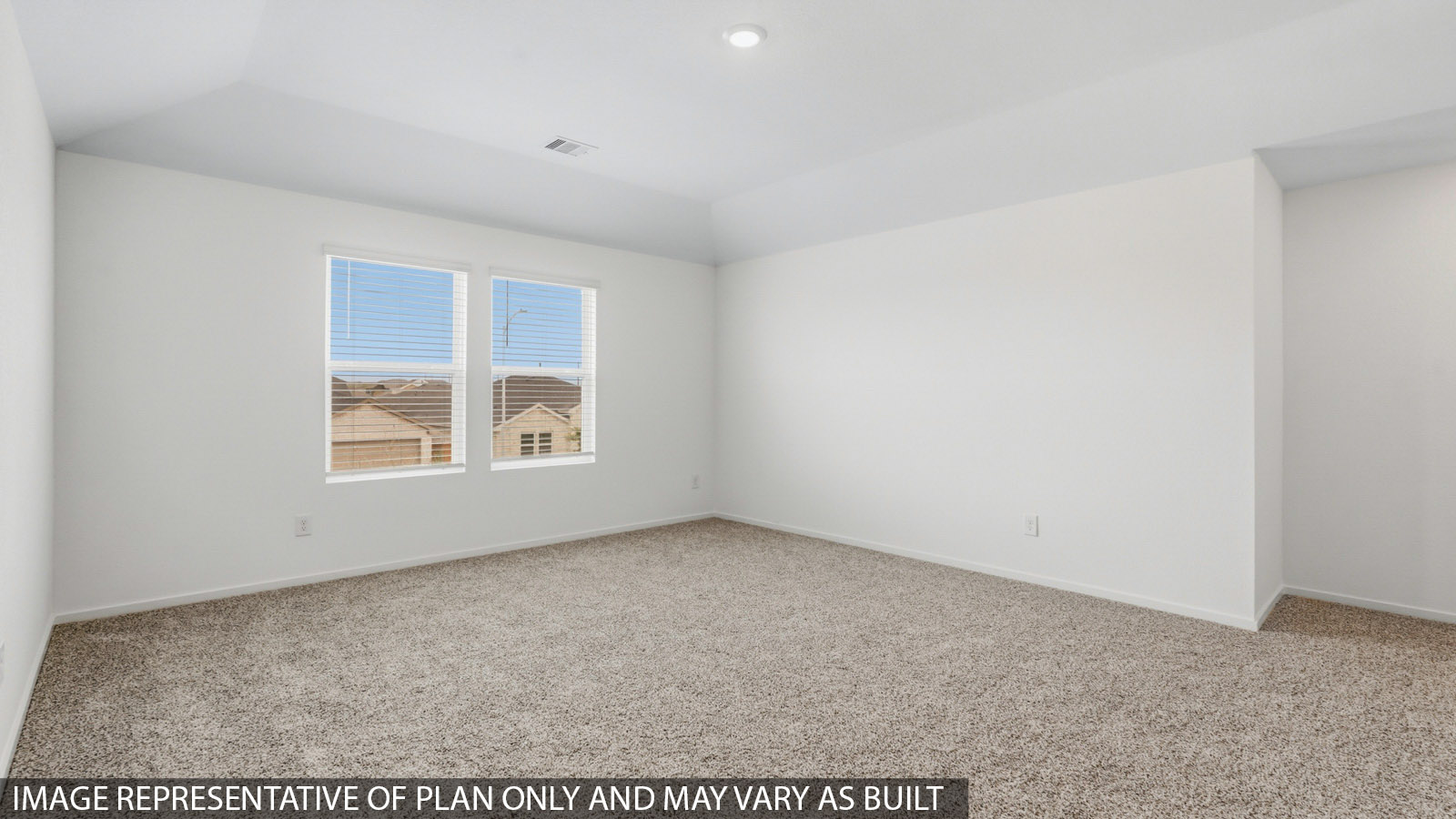 Second story game room with carpet flooring