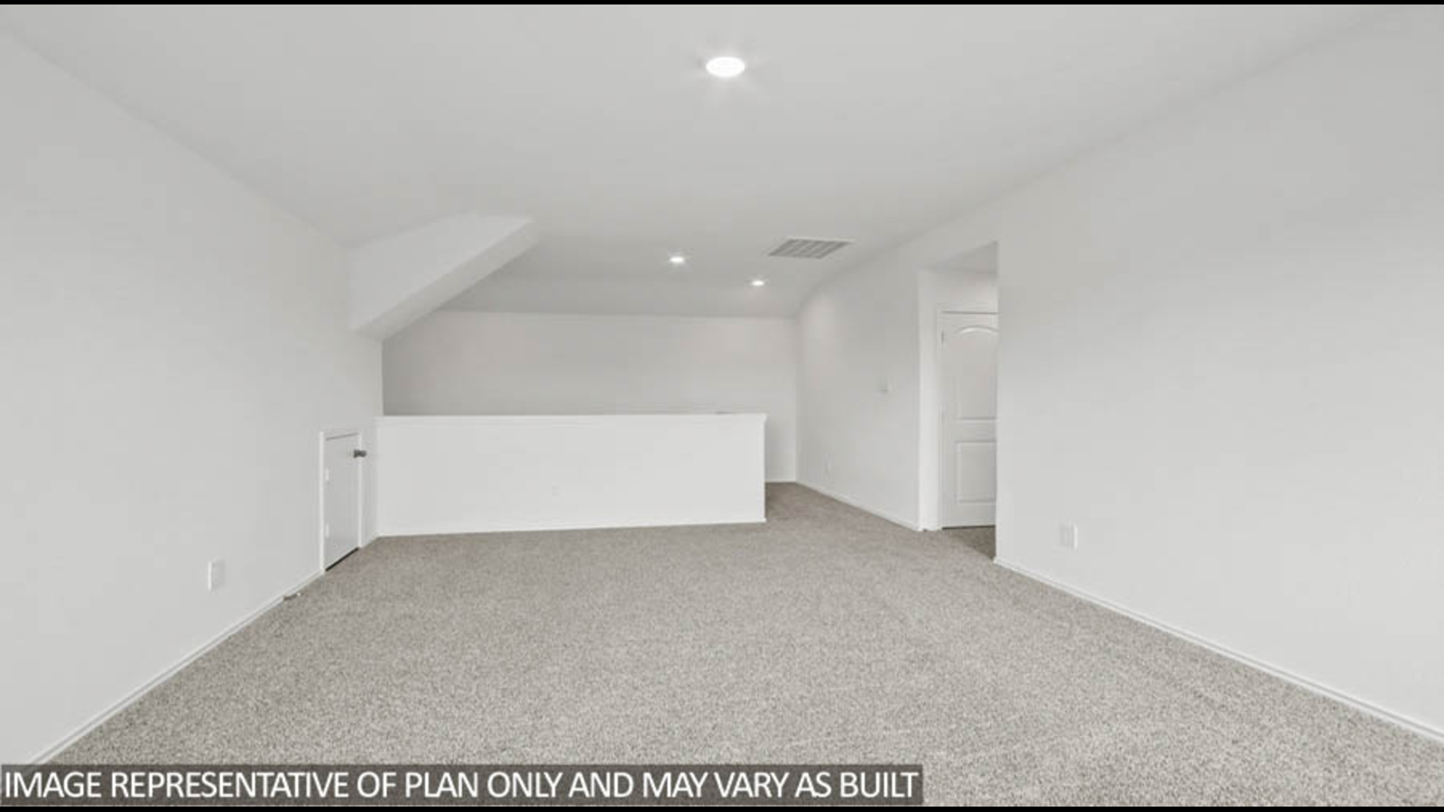 Second story game room with carpet flooring