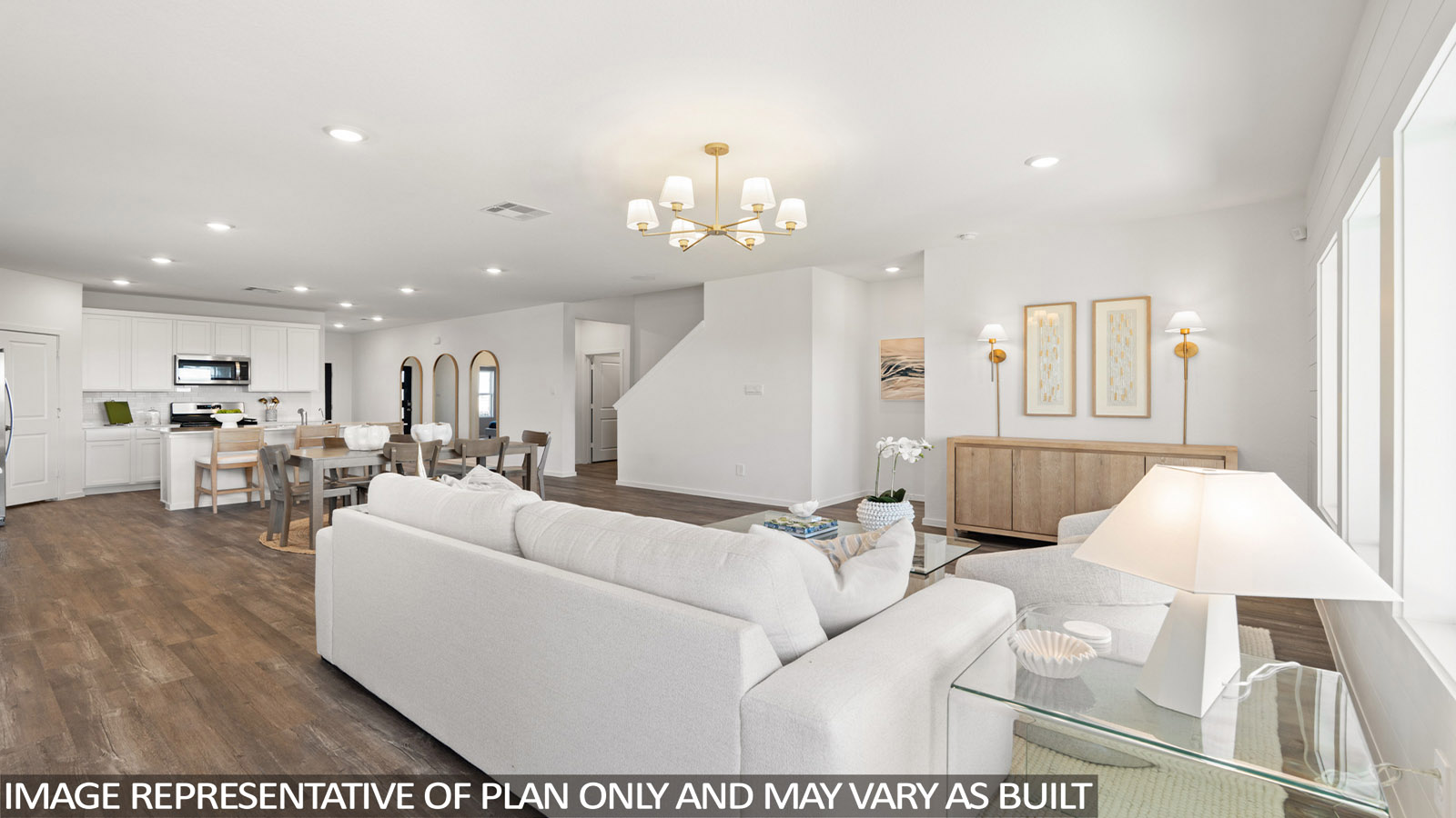 Open concept living, dining, and kitchen area