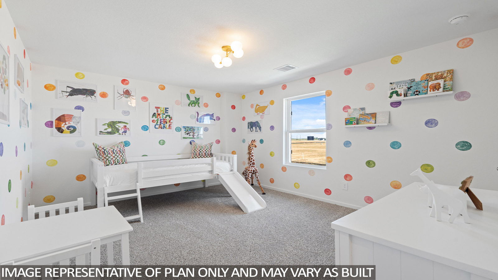 Secondary bedroom with carpet flooring