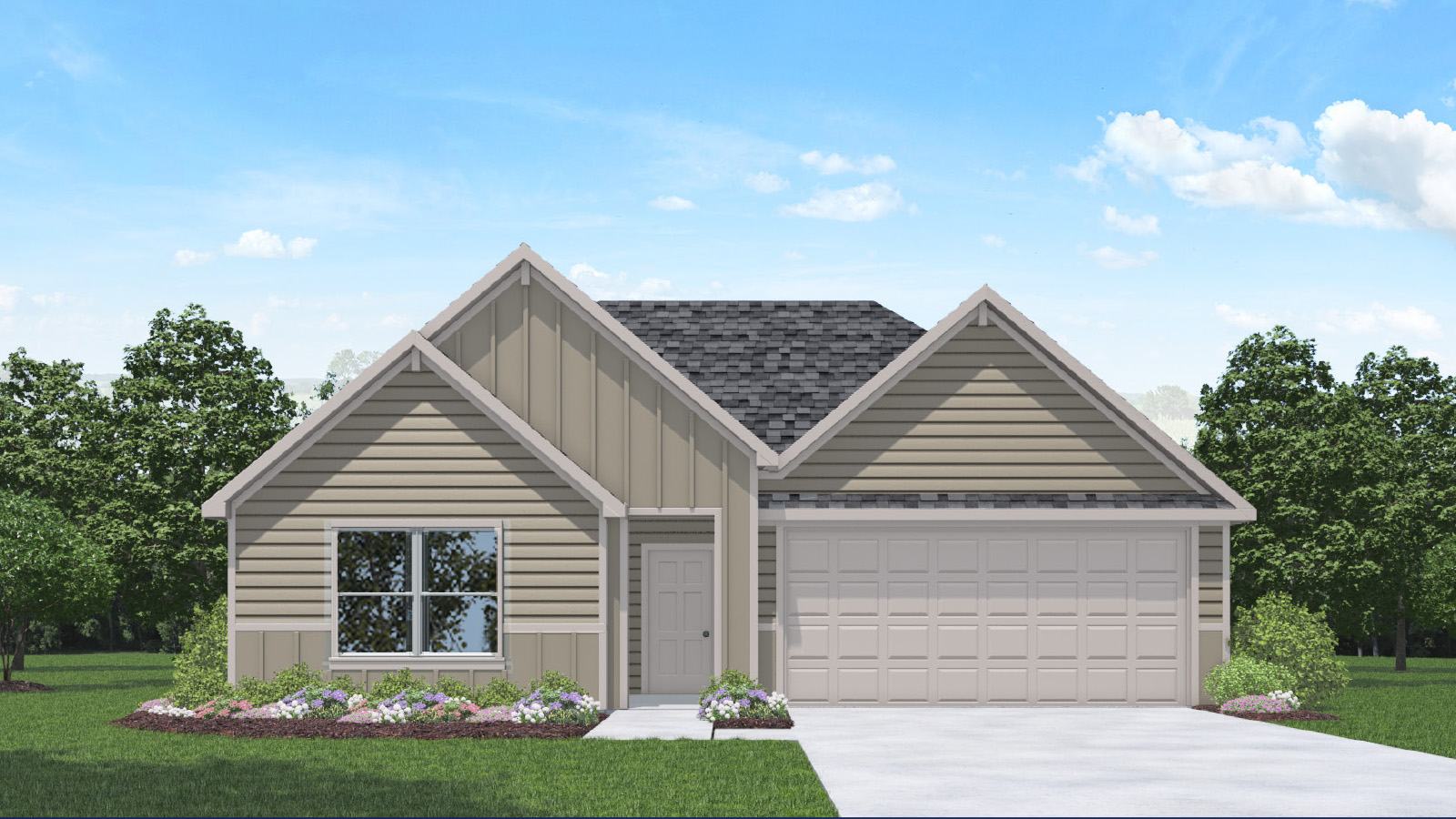 One story home with two car garage