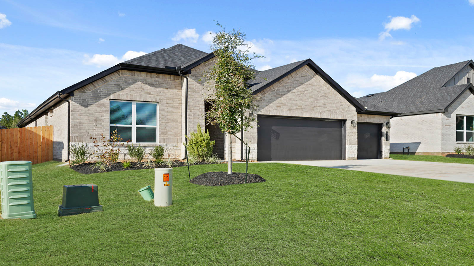 One story home with three car garage