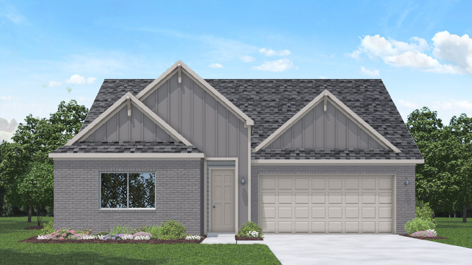 One story home with three car garage