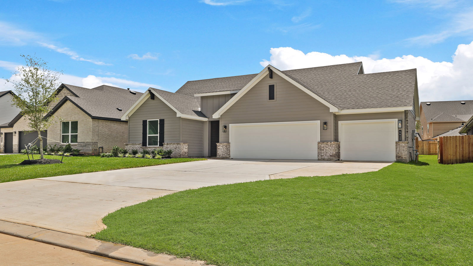 One story home with three car garage