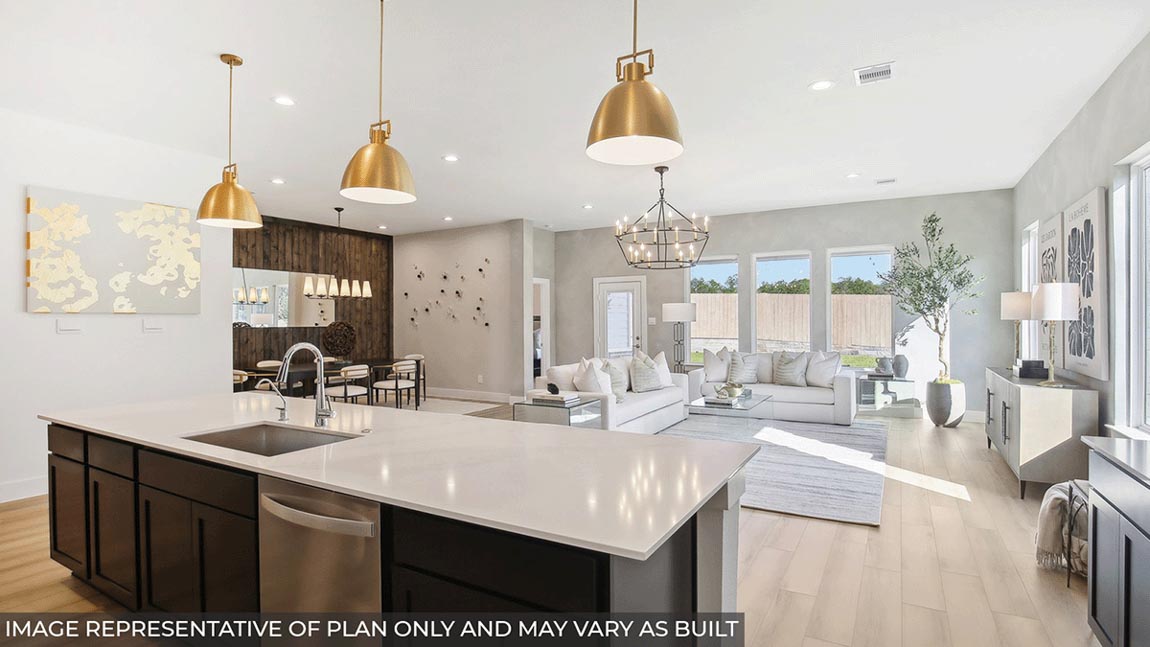 Open concept living, dining, and kitchen area