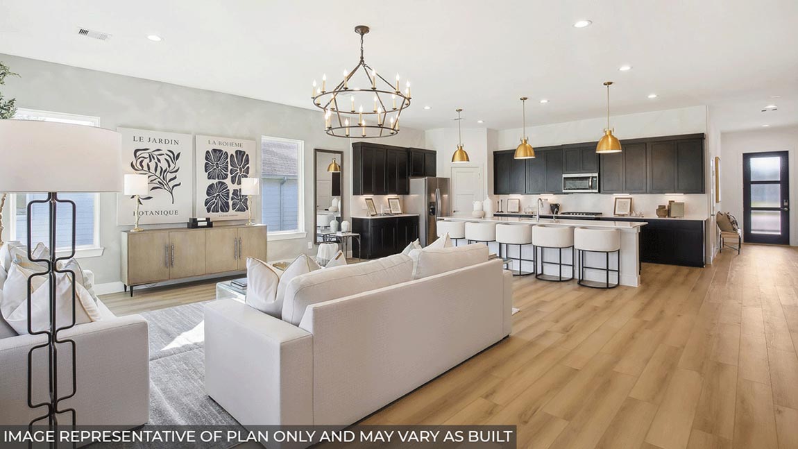 Open concept living, dining, and kitchen area