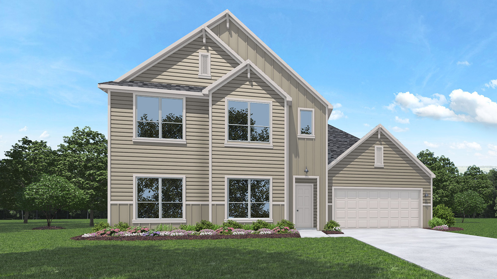 Two story home with two car garage