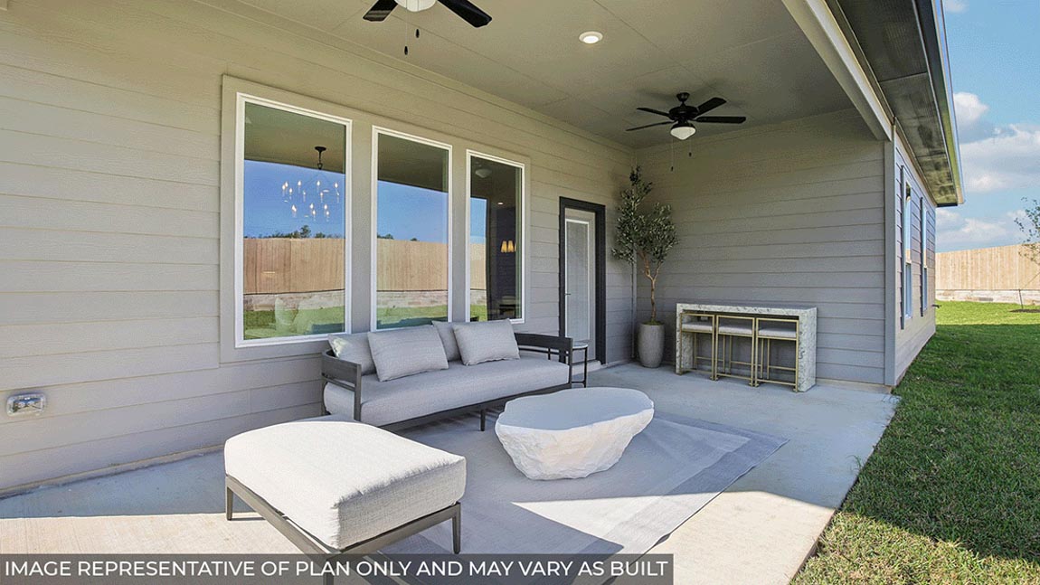 Large patio with overhead lighting