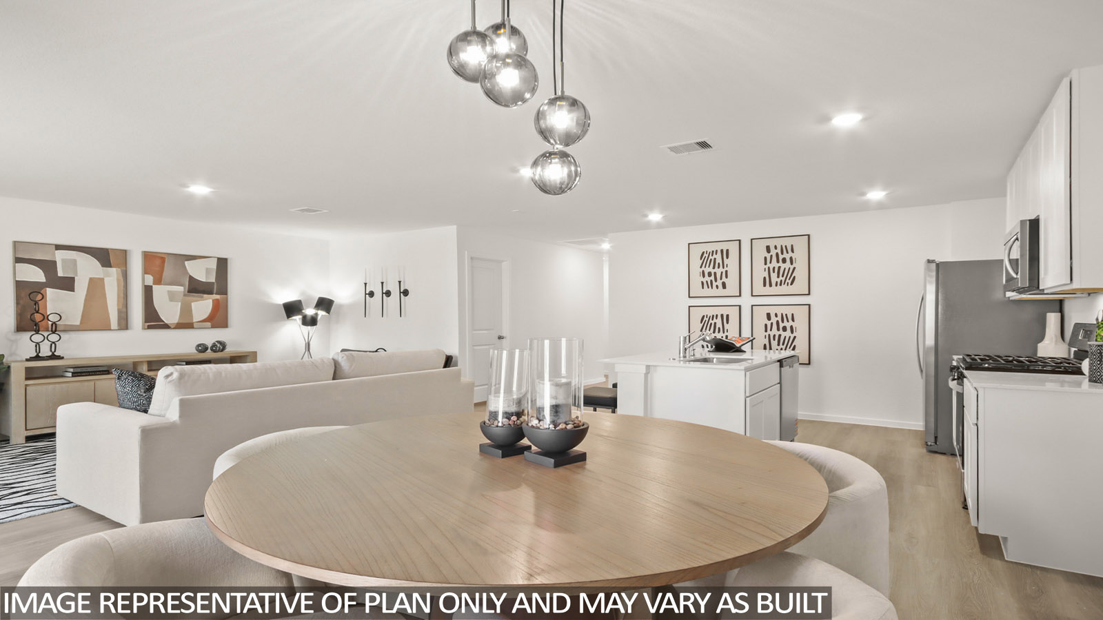 Open concept living, dining, and kitchen area