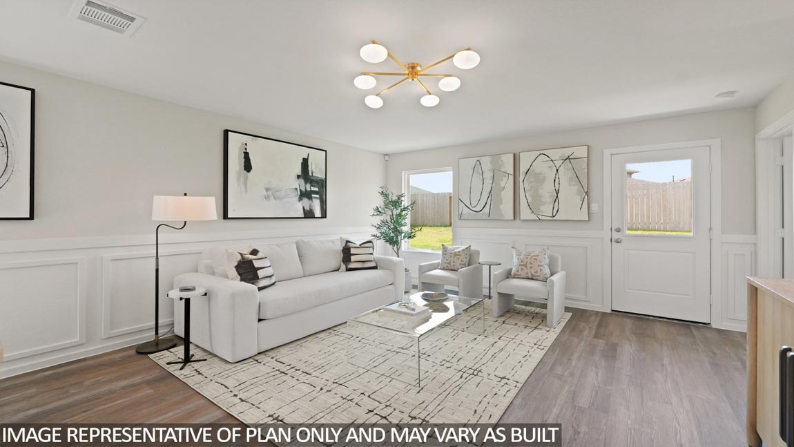 Open concept living, dining, and kitchen area