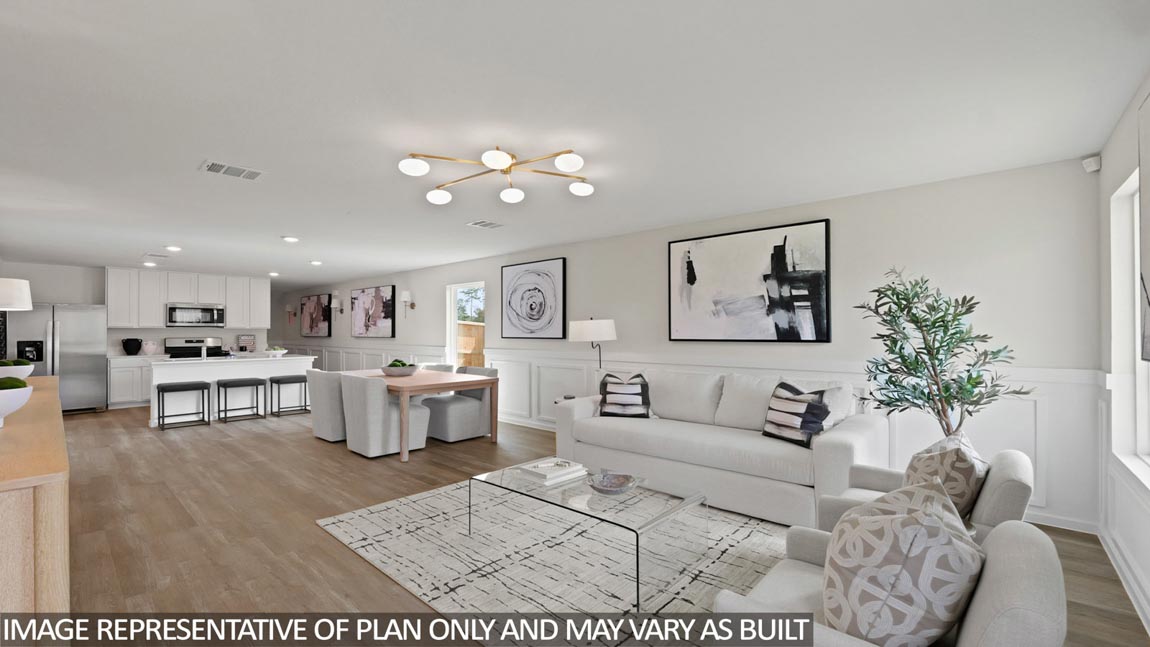 Open concept living, dining, and kitchen area