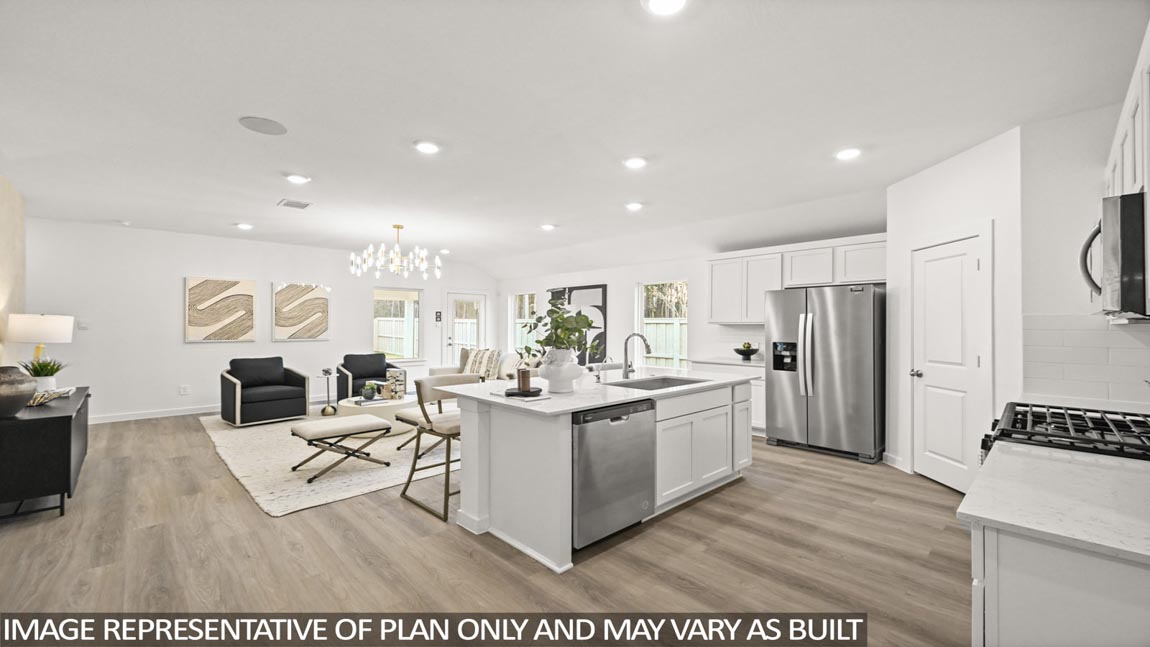 Open concept living, dining, and kitchen area