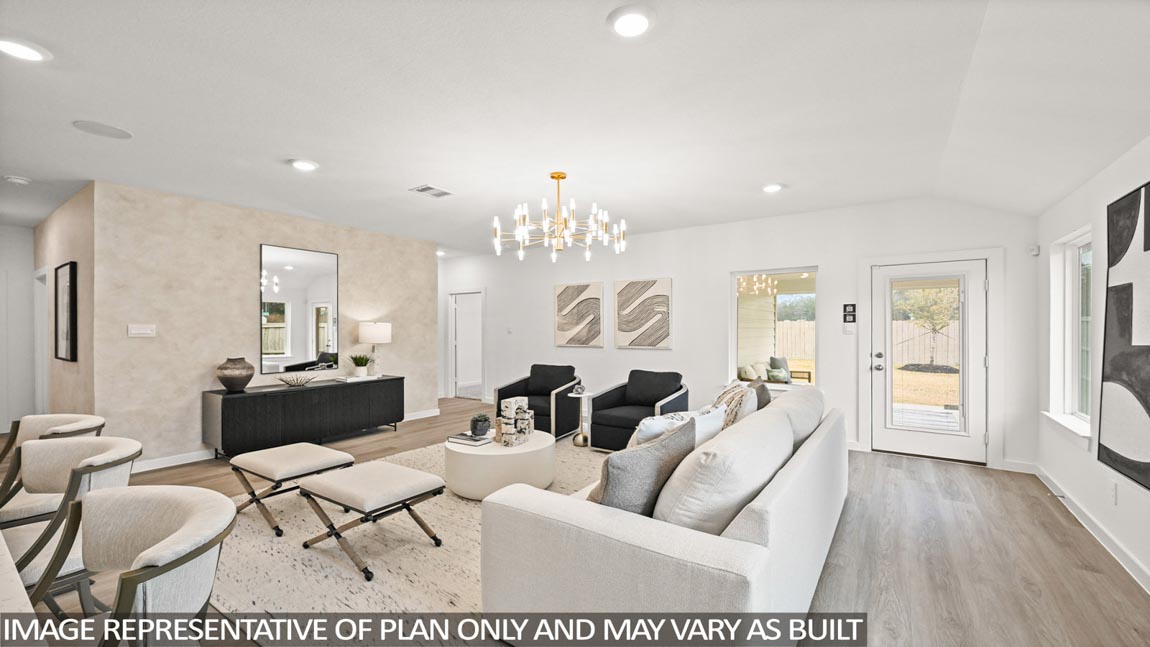 Open concept living, dining, and kitchen area