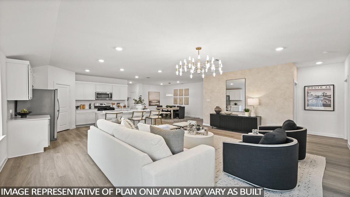 Open concept living, dining, and kitchen area