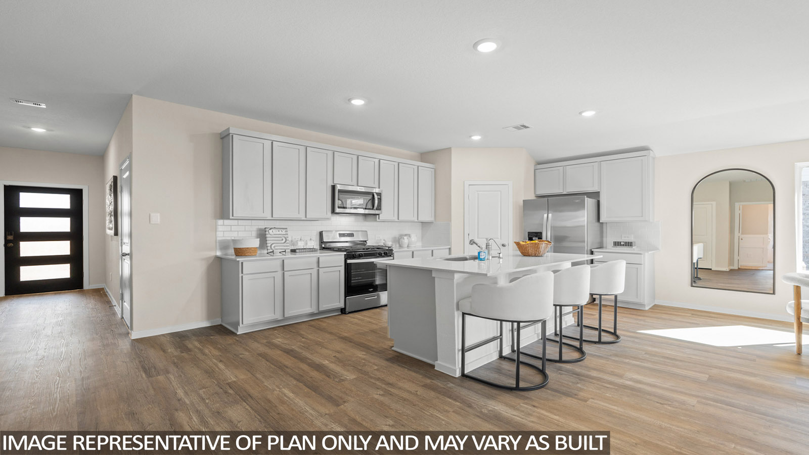 Open concept living, dining, and kitchen area