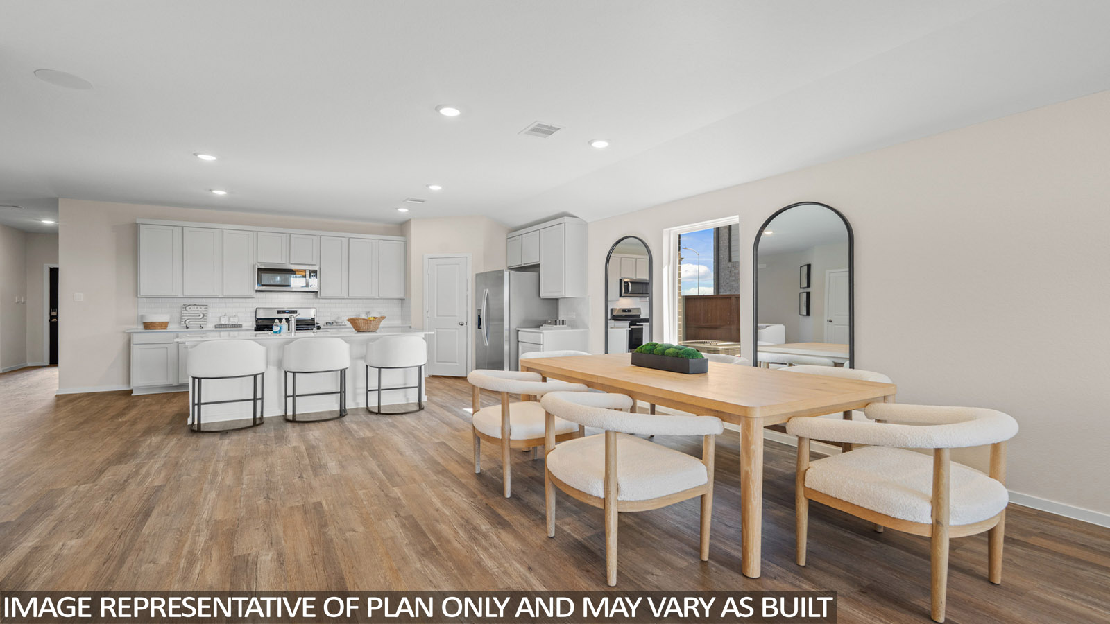 Open concept living, dining, and kitchen area