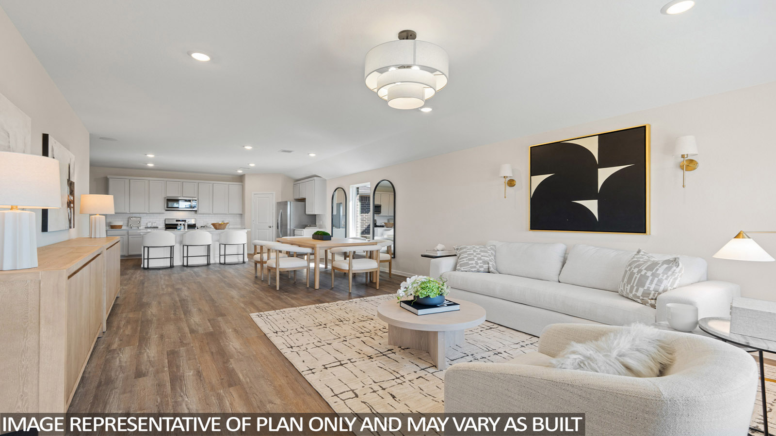 Open concept living, dining, and kitchen area