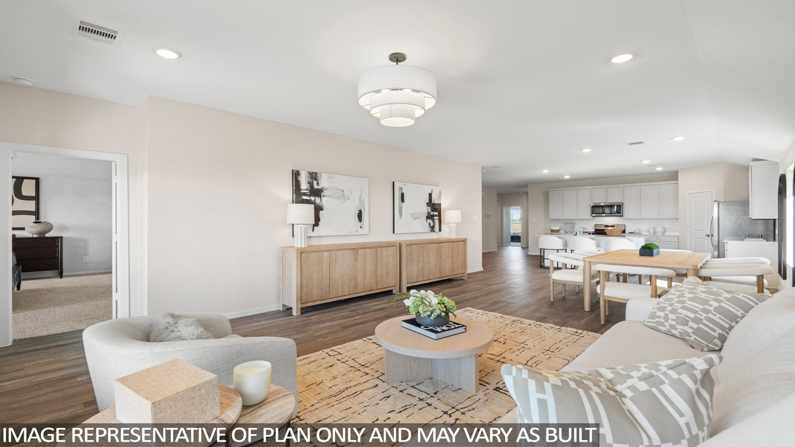 Open concept living, dining, and kitchen area