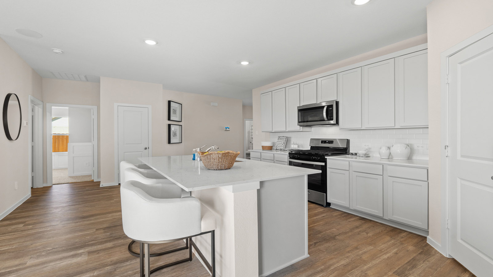 Open concept living, dining, and kitchen area
