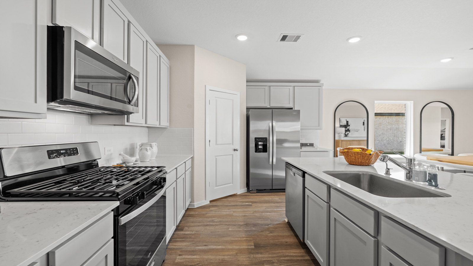 Open concept living, dining, and kitchen area