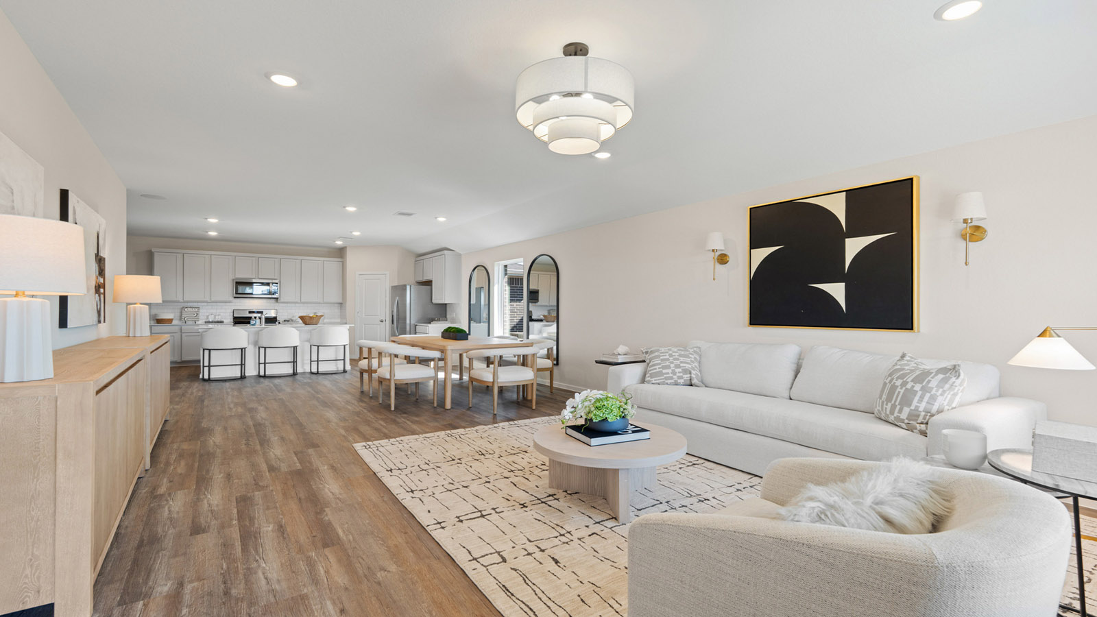 Open concept living, dining, and kitchen area