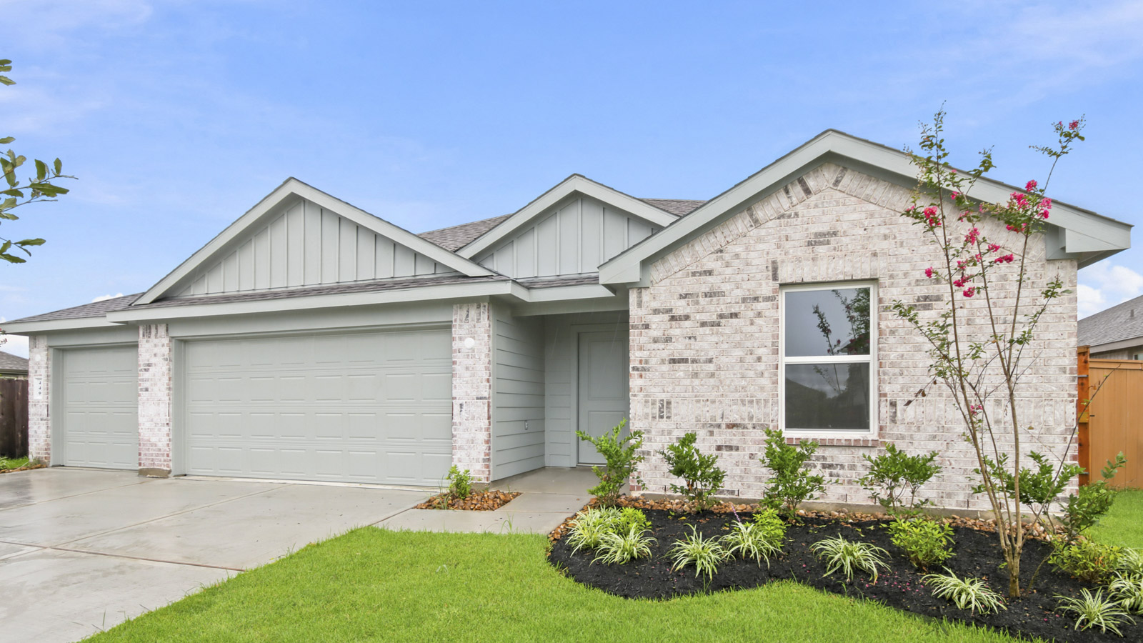 One story home with three car garage