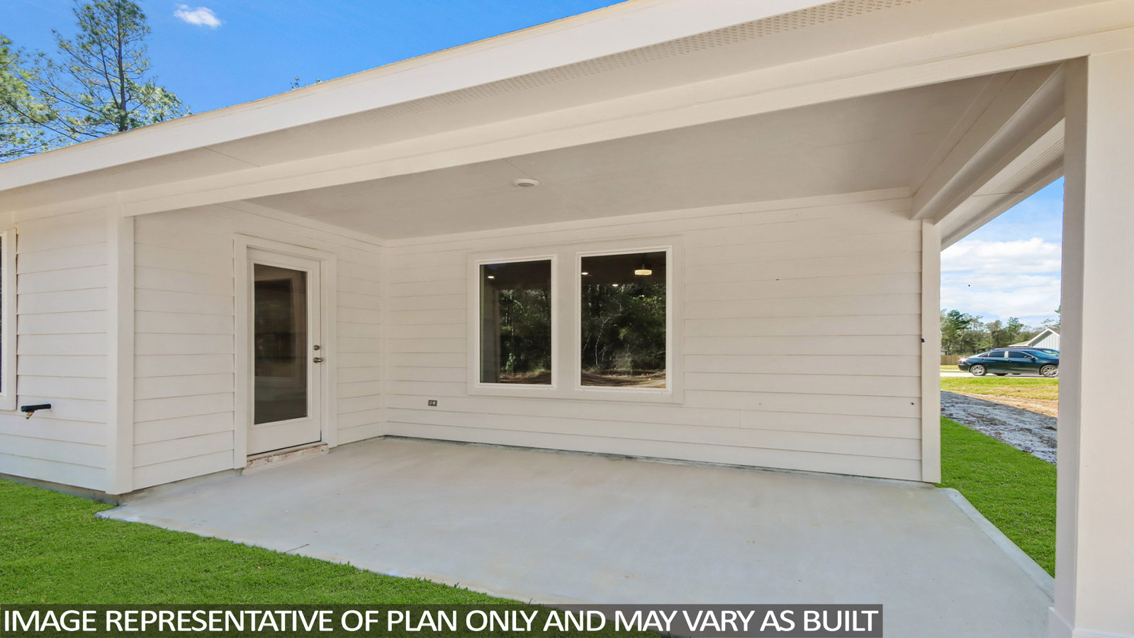 covered patio with overhead lighting