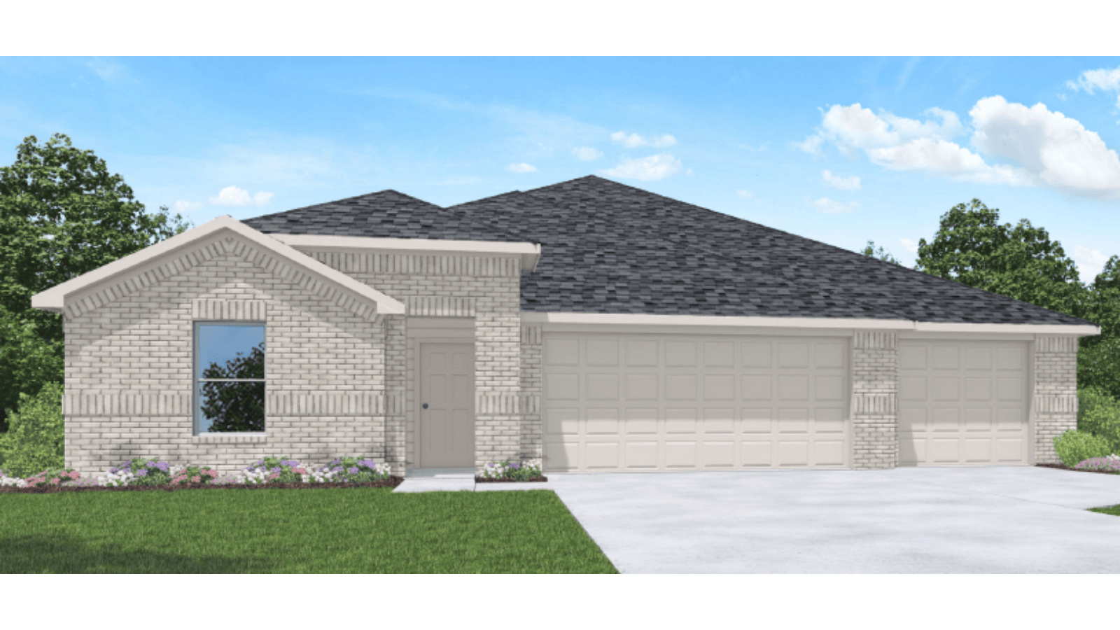 One story home with three car garage