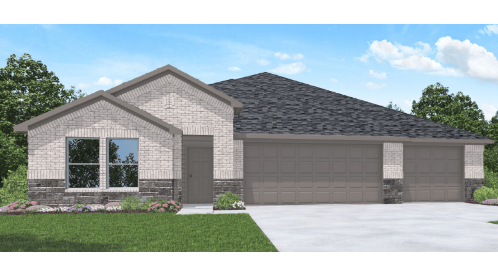 One story home with three car garage