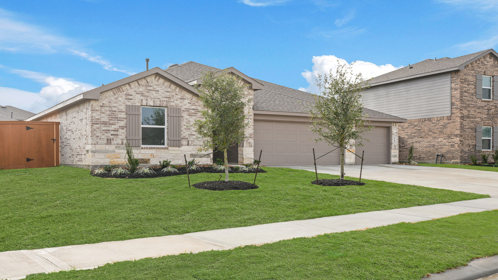 One story home with three car garage