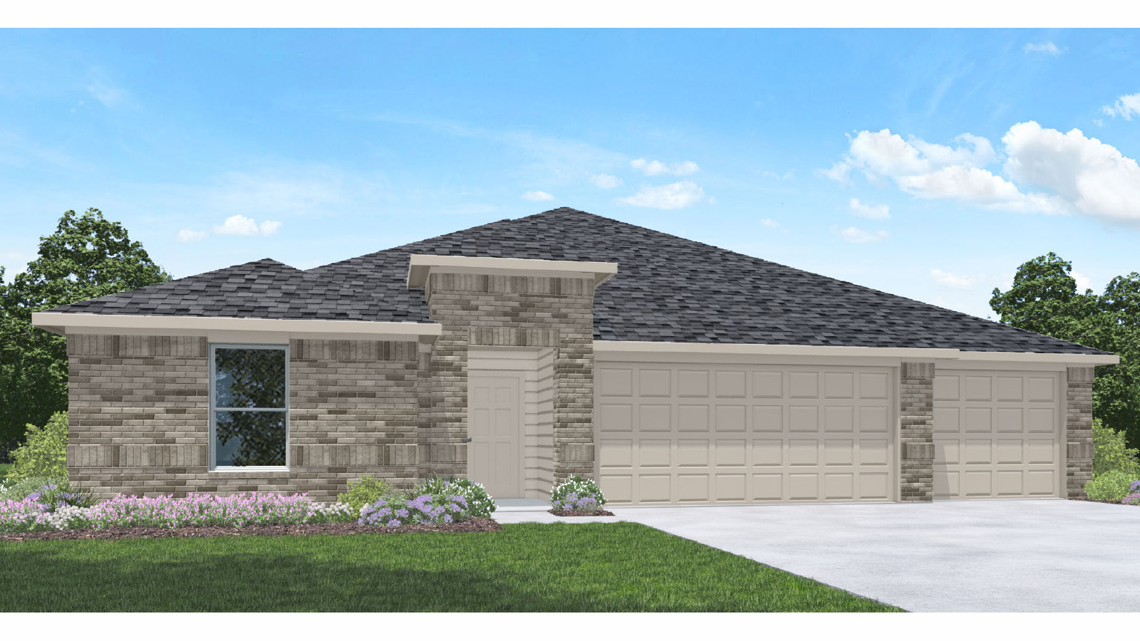 One story home with three car garage