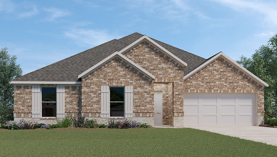Single-story house rendering with two-car garage.
