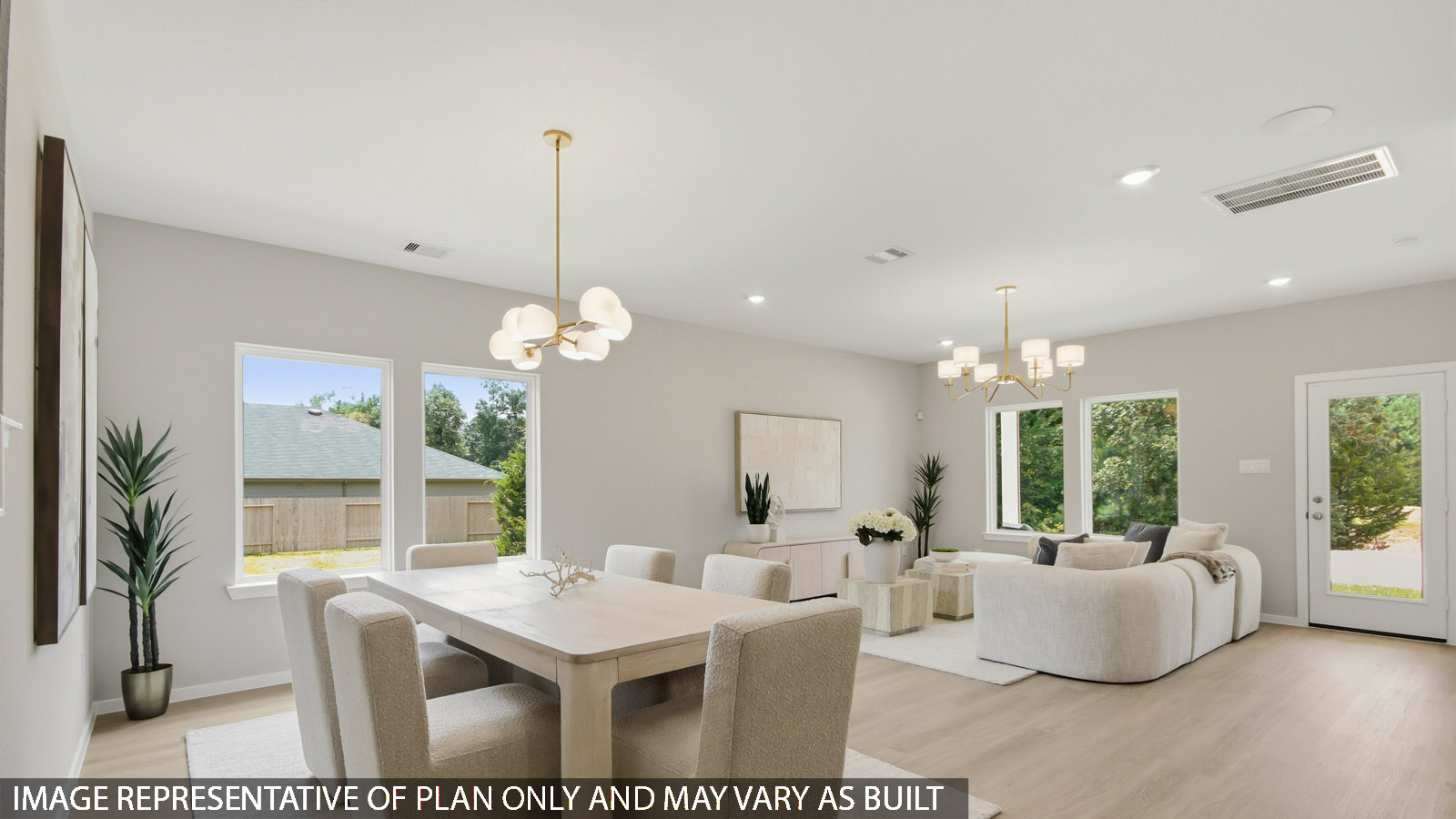 Open concept living, dining, and kitchen area