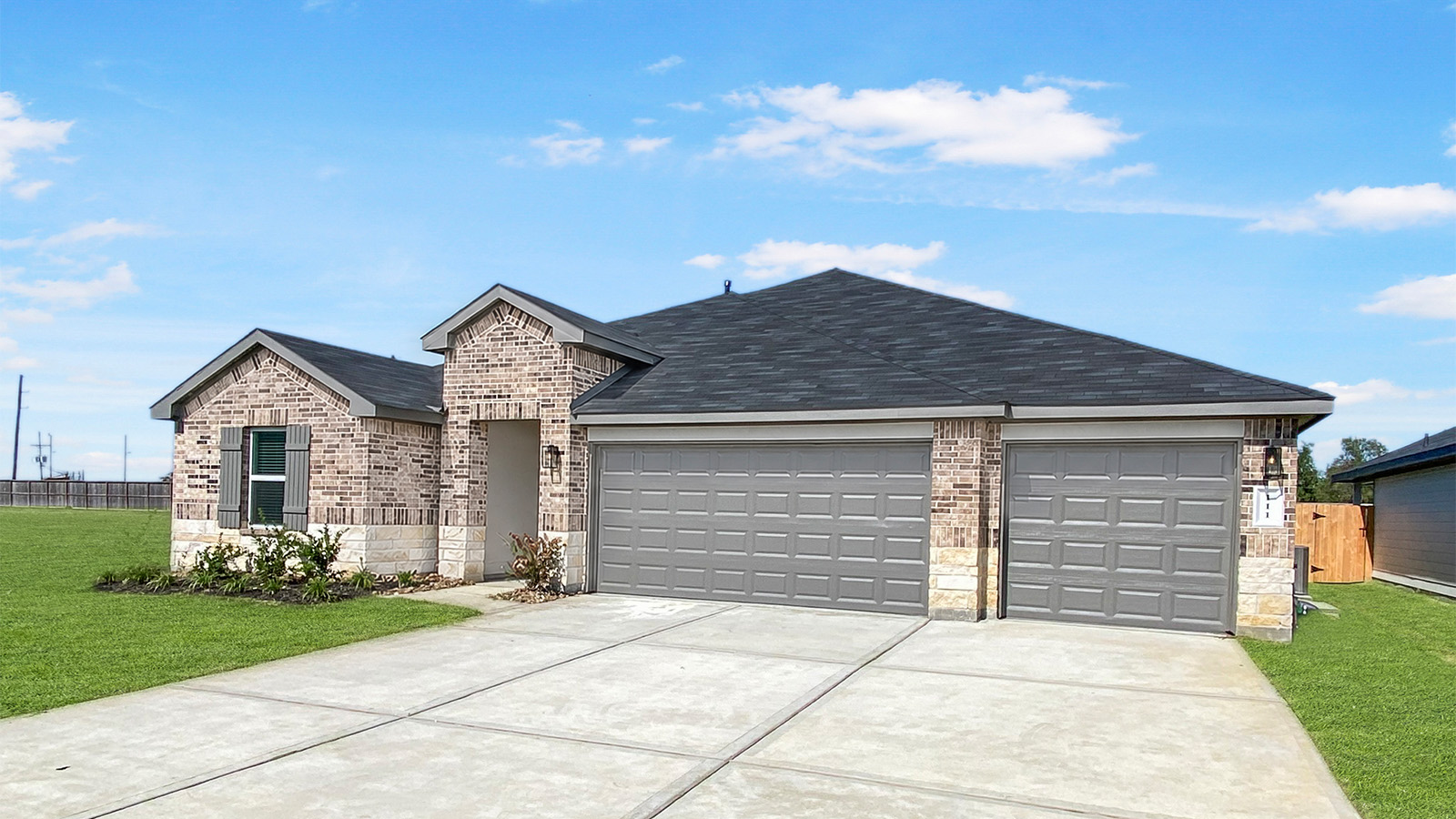 one story car with 3 car garage