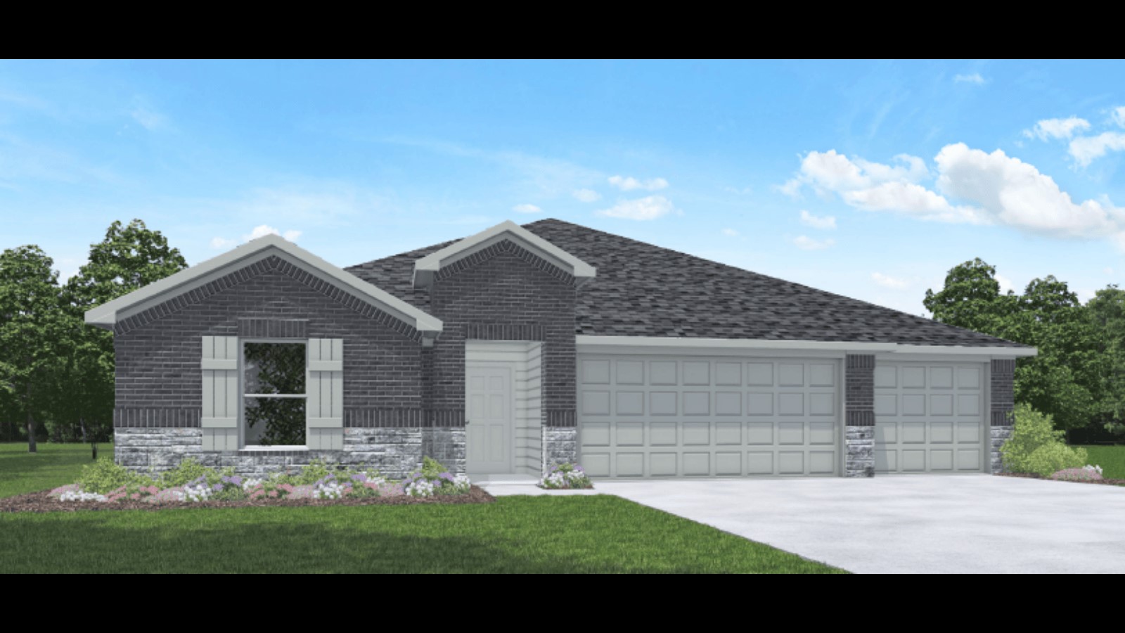 One story home with three car garage