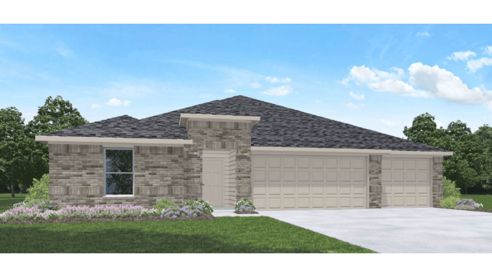 One story home with three car garage